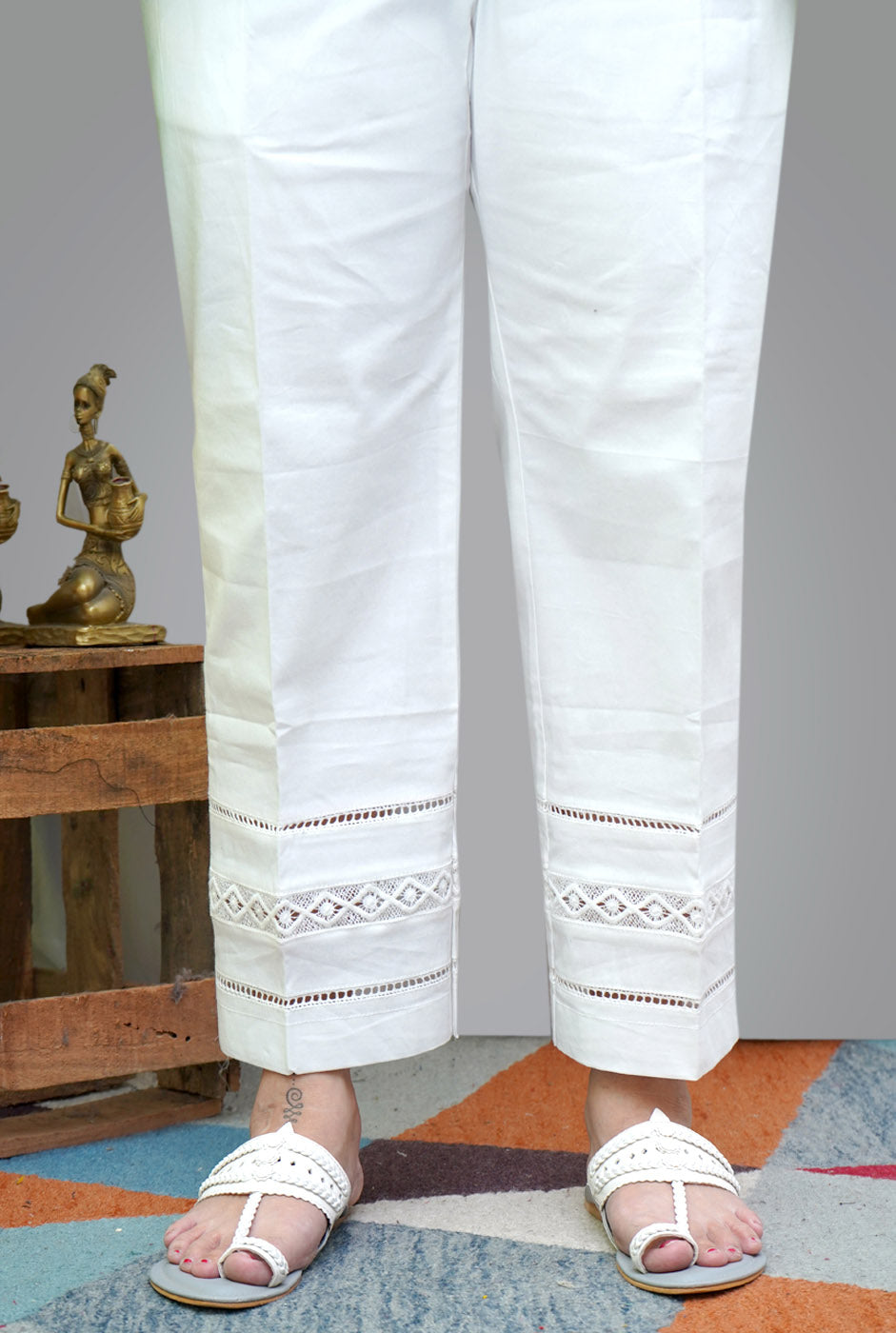 handloom cotton Pant With Lace Detailing