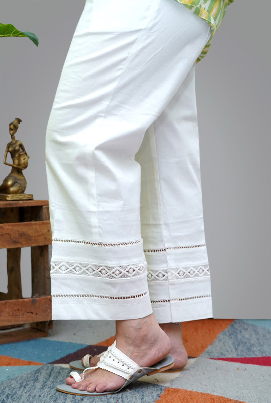 handloom cotton Pant With Lace Detailing