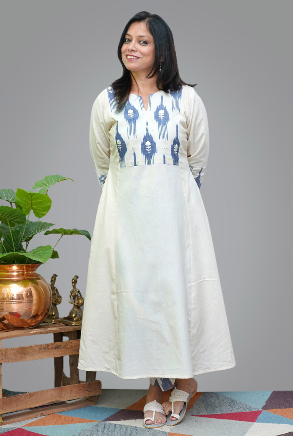 Premium Quality Self Stripe Handloom Cotton Kurti