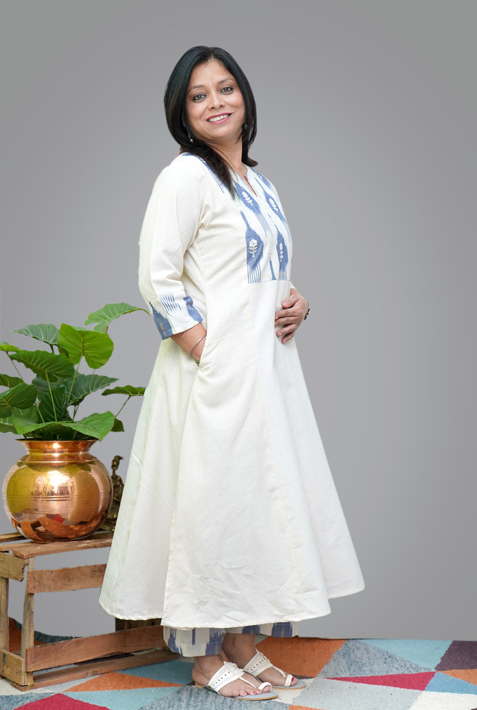 Premium Quality Self Stripe Handloom Cotton Kurti