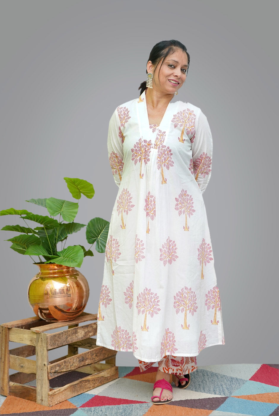 Mul Cotton Kurti Pant Set With Lining
