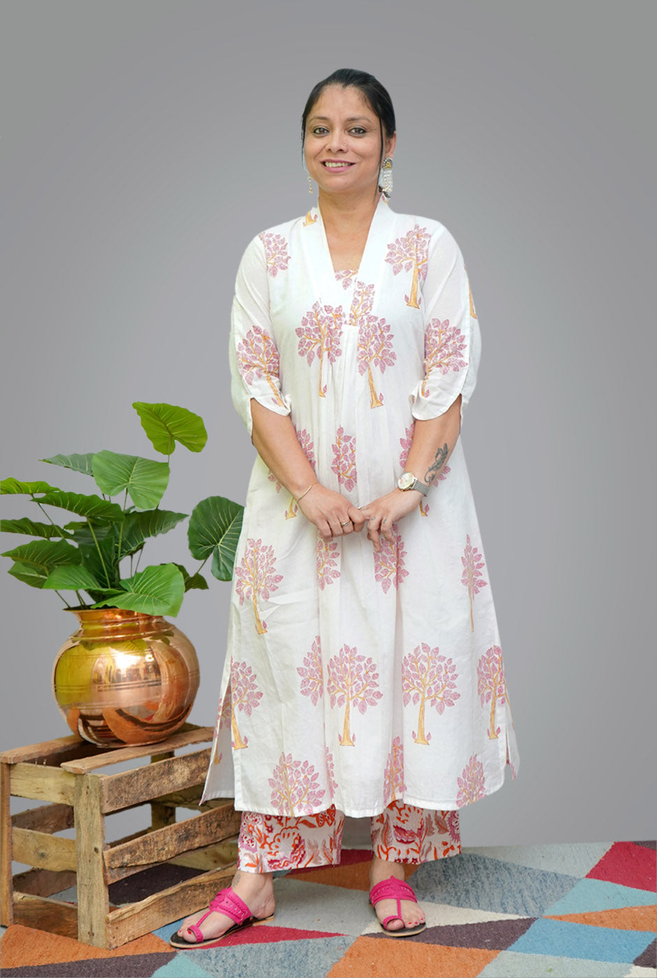 Mul Cotton Kurti Pant Set With Lining