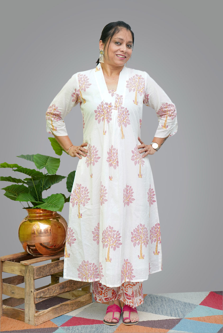Mul Cotton Kurti Pant Set With Lining