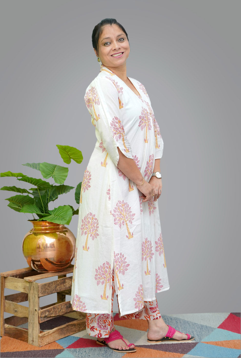 Mul Cotton Kurti Pant Set With Lining