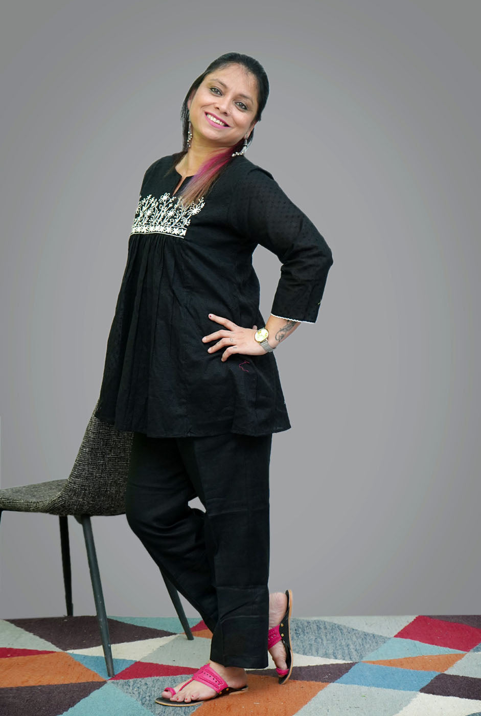 Black Dobi Cotton Short Top/Kurti With Hand Work