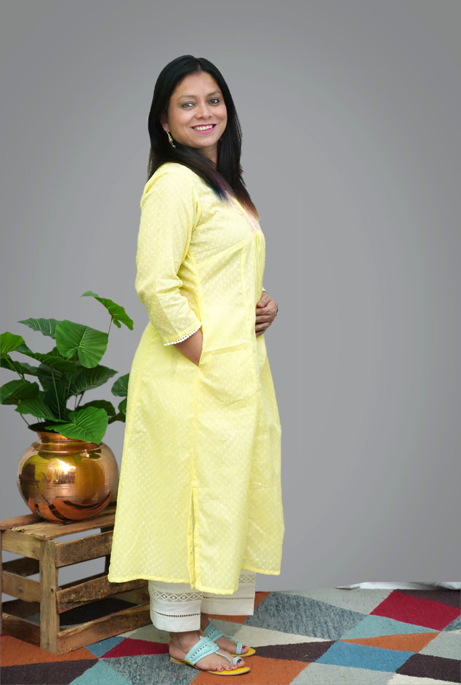 Dobi Cotton Aline Kurti With Thread Work A