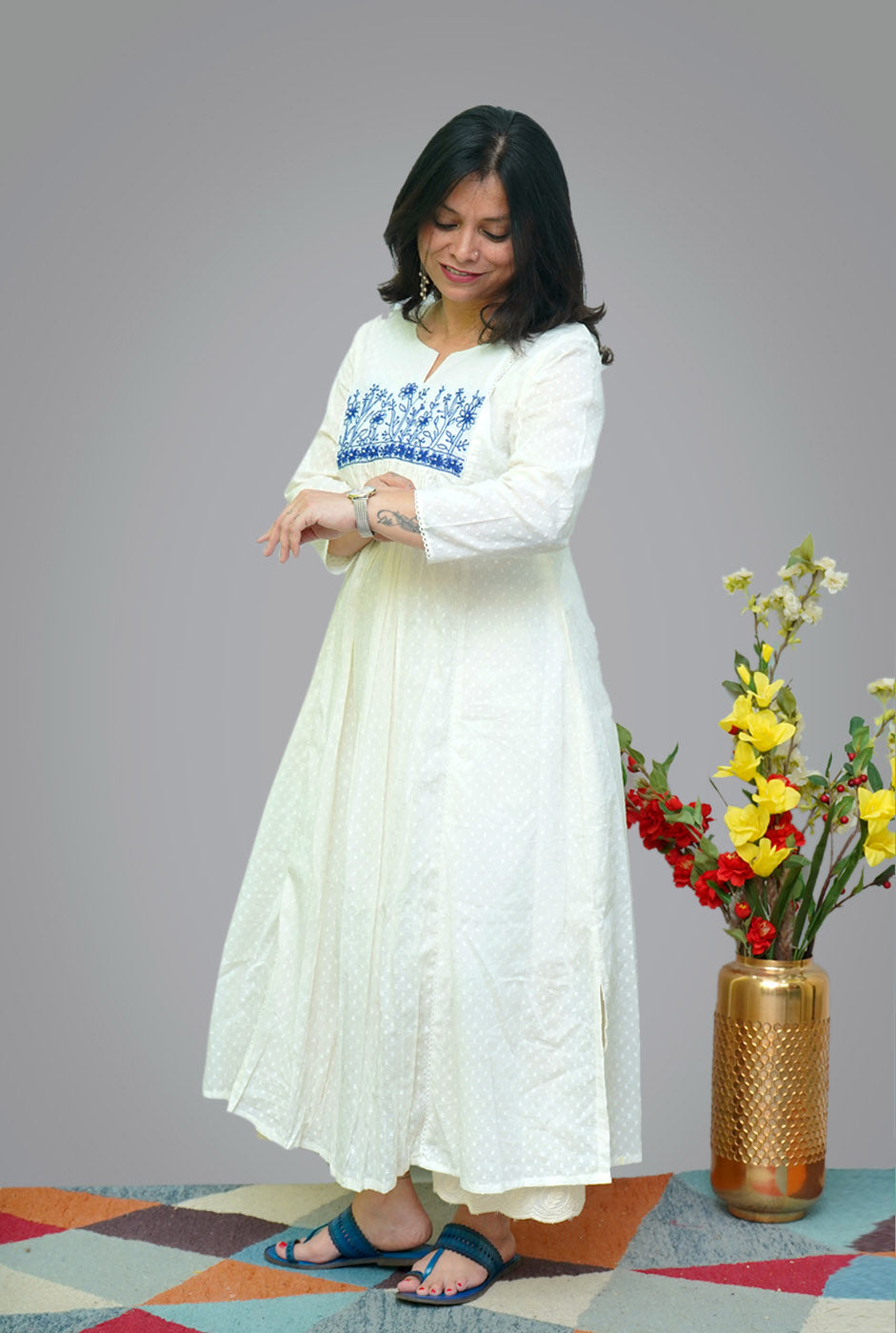 White Dobi Kurti with Handwork Detailing