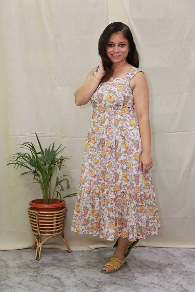 Gulmohar Mul Cotton Dress With Lining 1