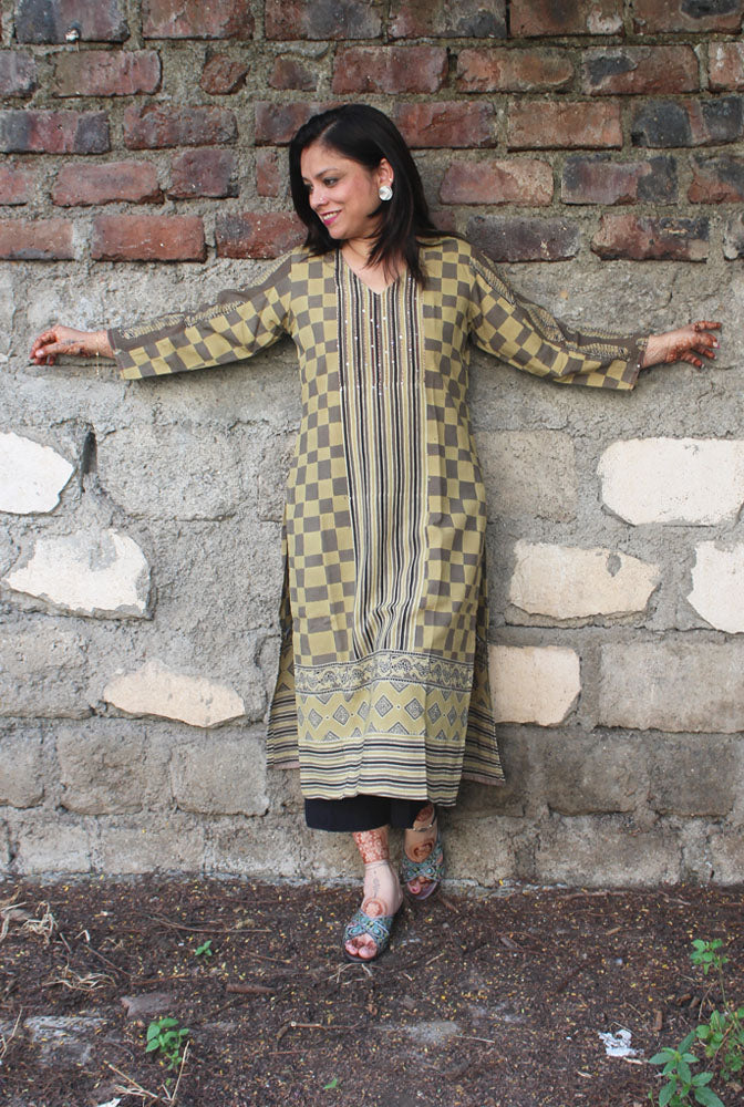 Straight Cut Designer Ajrakh Kurti (F)