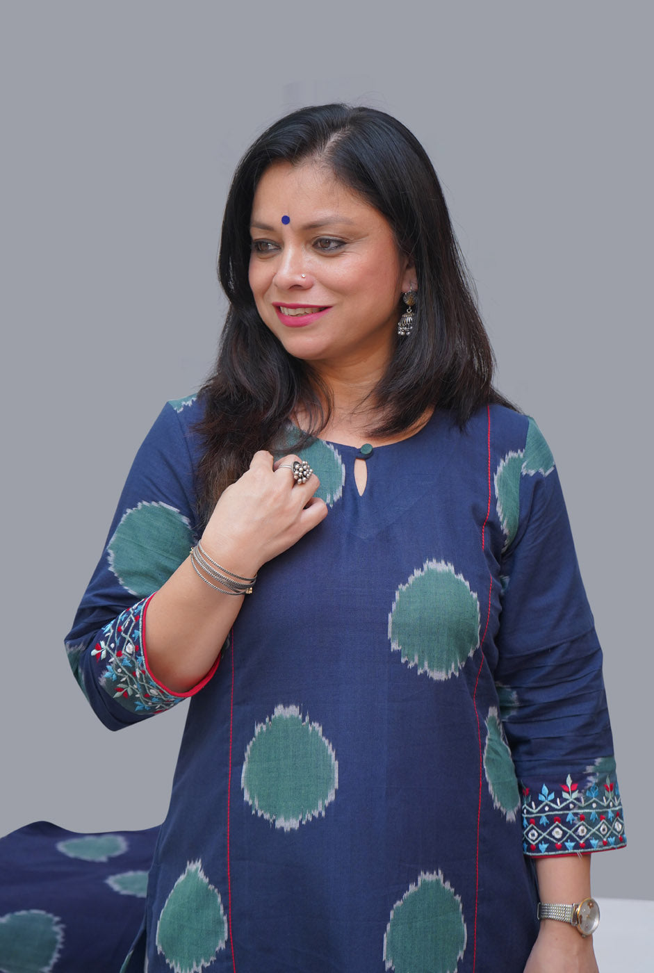 Straight Fit Close Neck Blue Ikat Kurti