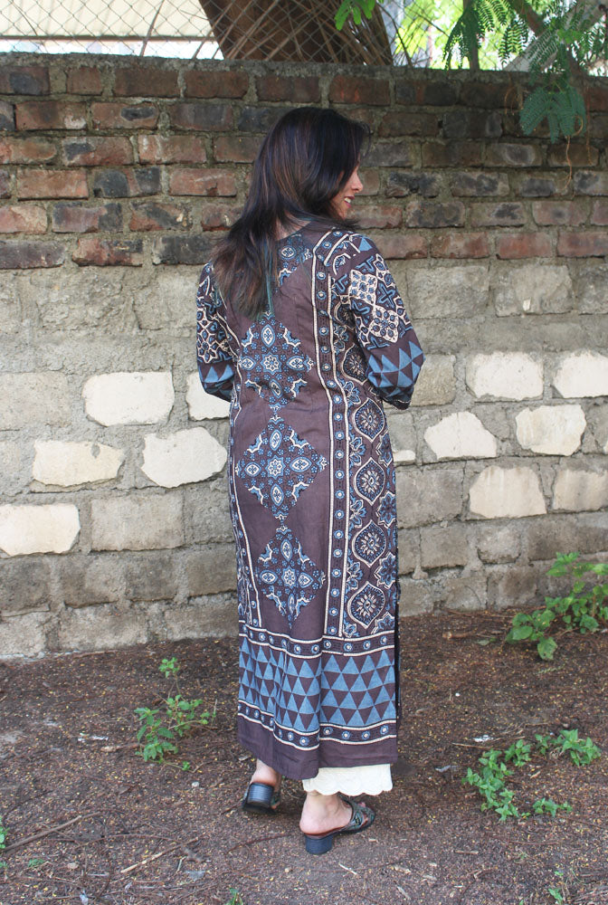 Straight cut designer Ajrakh Kurti (C)