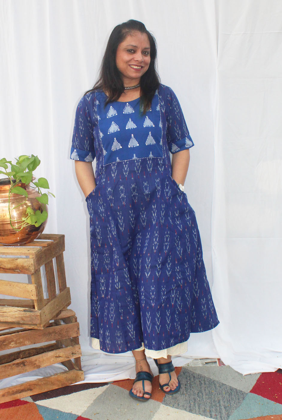 A-line Exclusive Ikat dress with Yoke