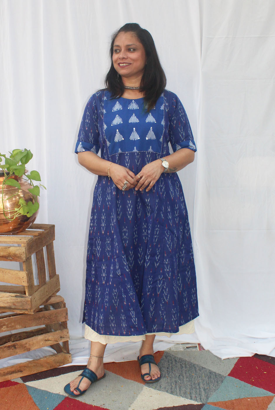 A-line Exclusive Ikat dress with Yoke
