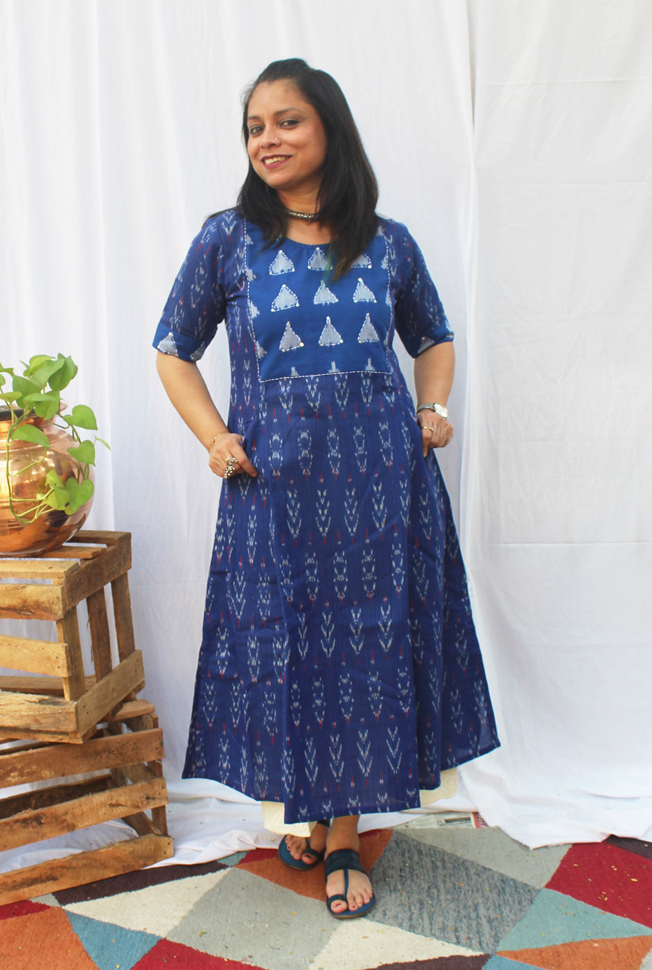 A-line Exclusive Ikat dress with Yoke