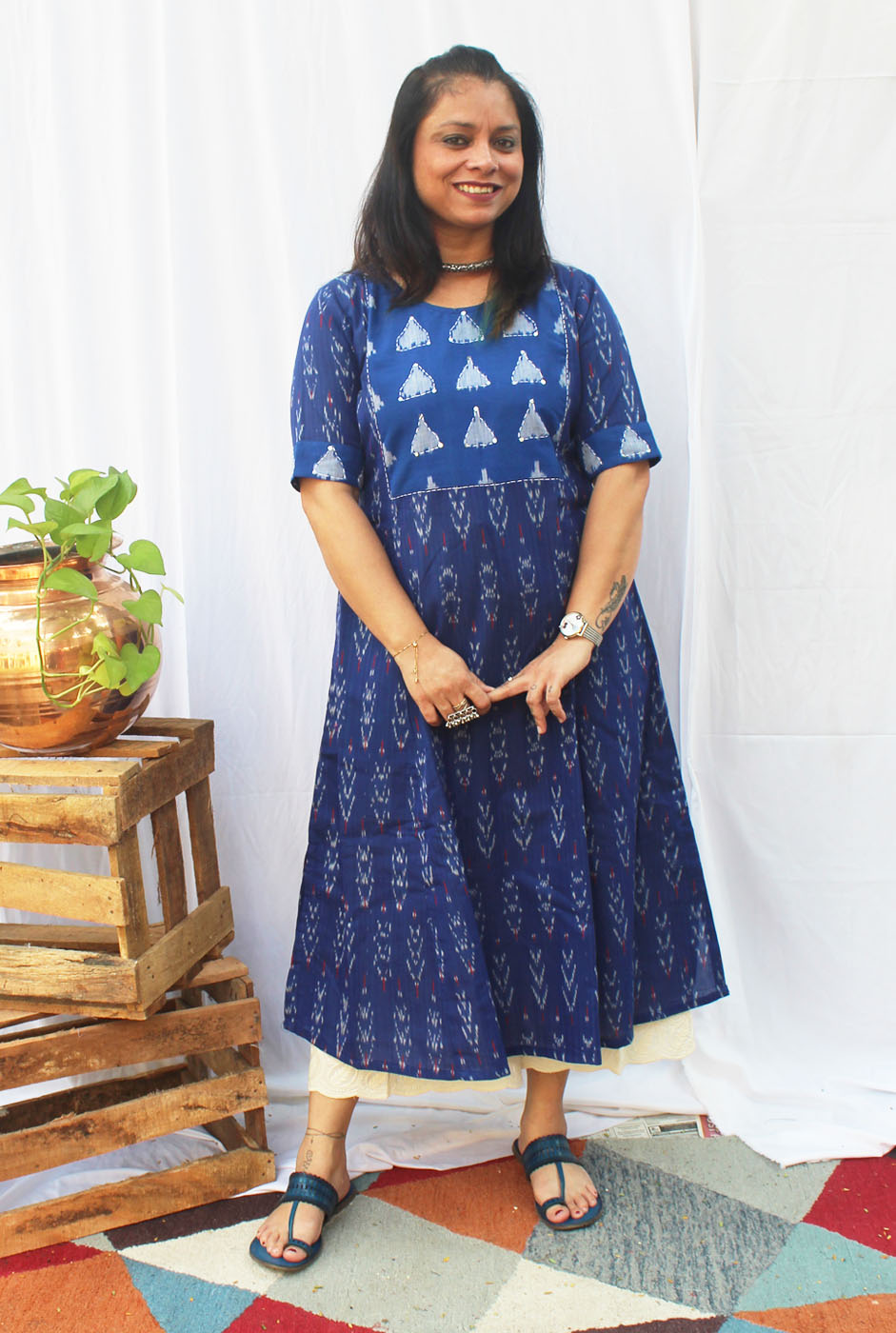 A-line Exclusive Ikat dress with Yoke
