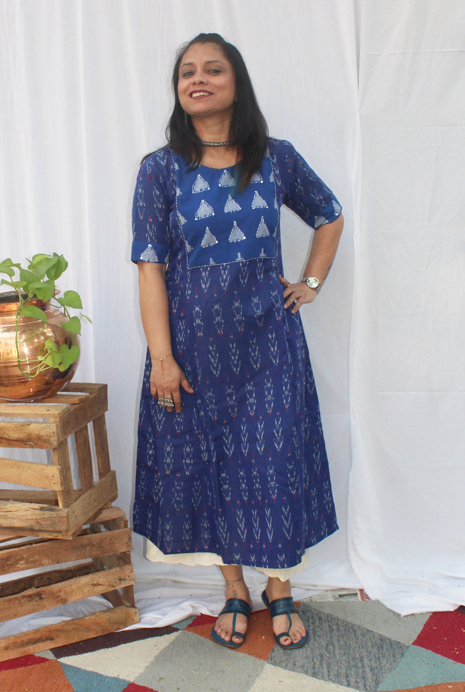 A-line Exclusive Ikat dress with Yoke