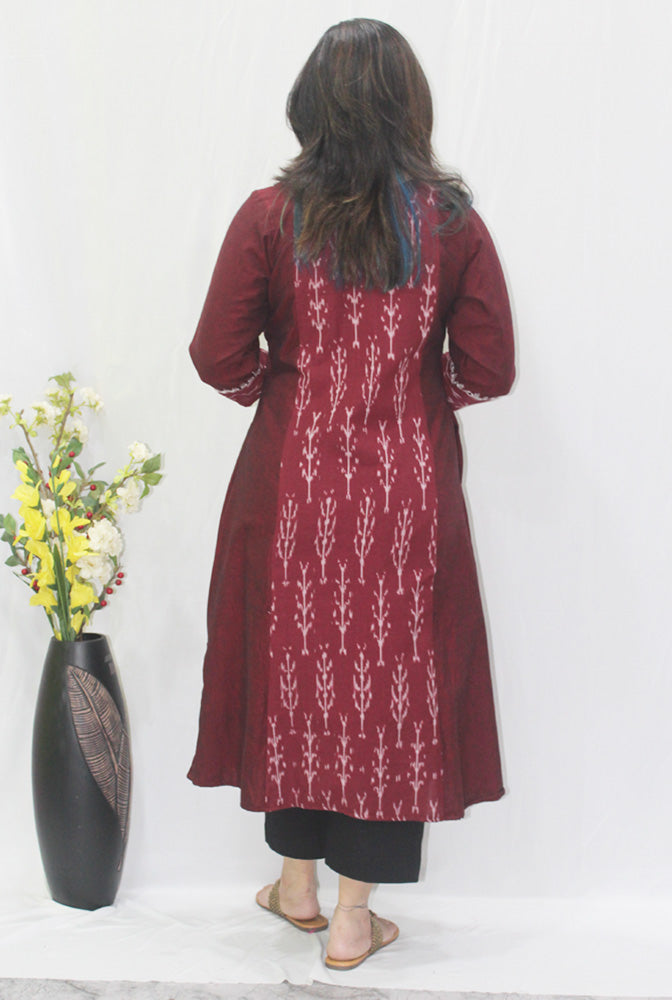 Maroon Ikat Paneled Kurta