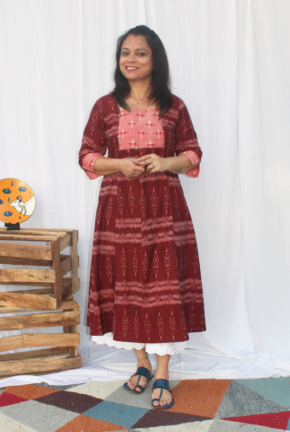 A-line Exclusive Ikat Red Kurti