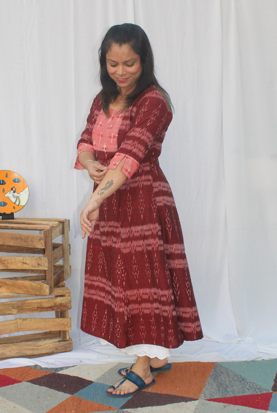 A-line Exclusive Ikat Red Kurti