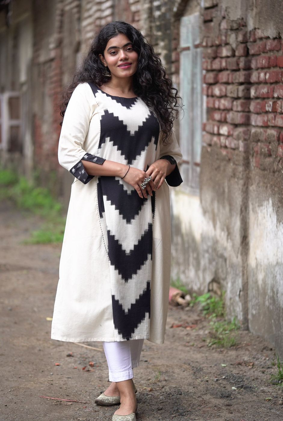 White Ikat Dress Come Kurti