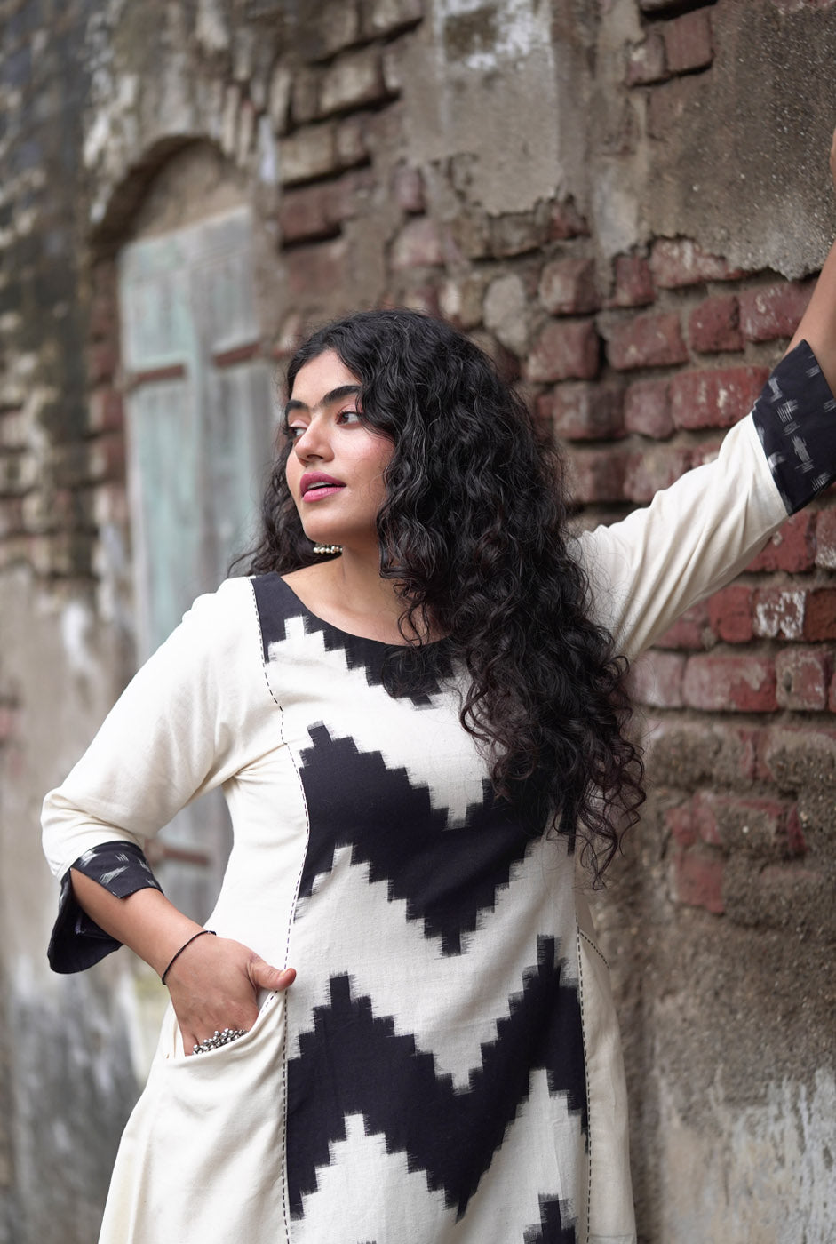 White Ikat Dress Come Kurti