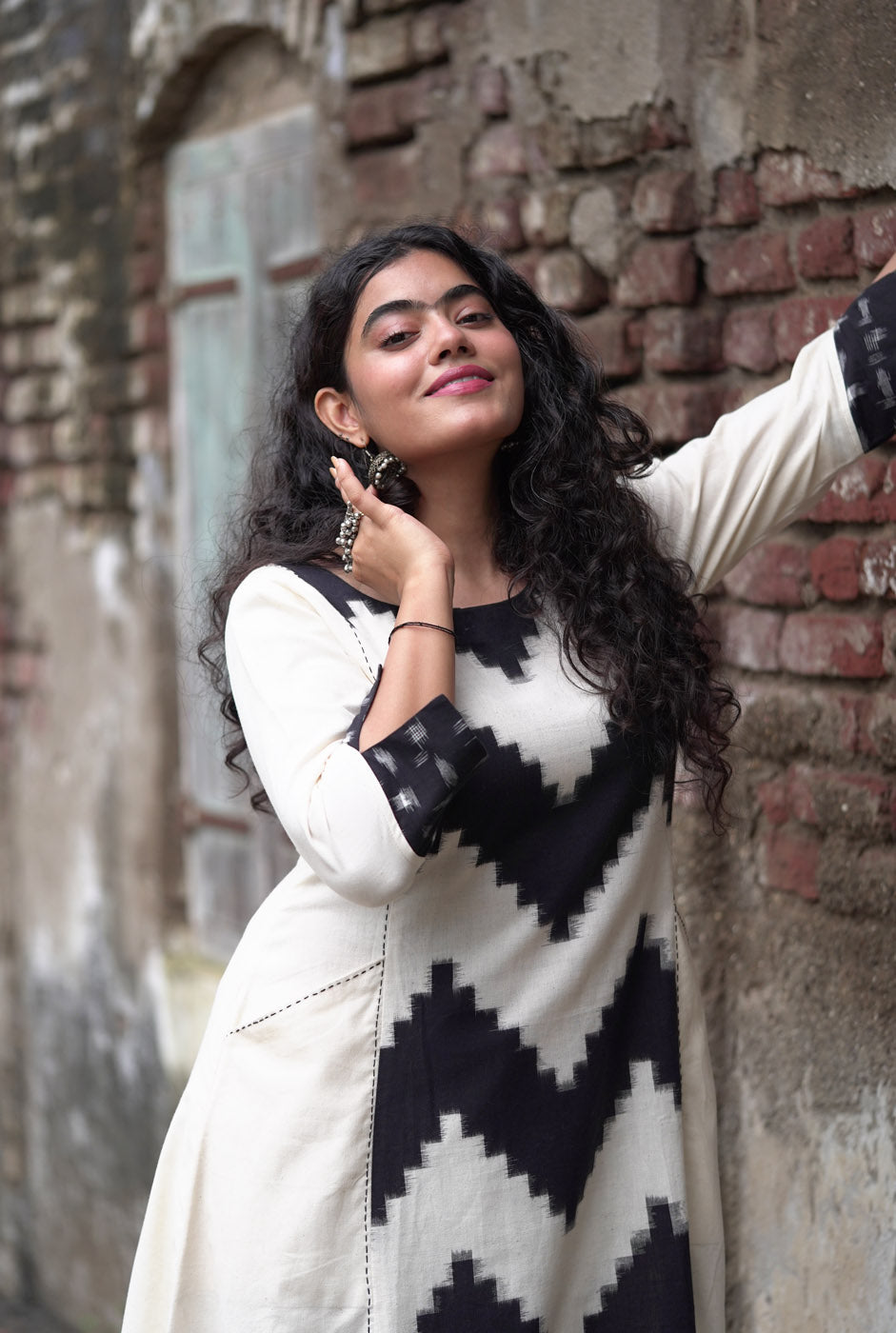 White Ikat Dress Come Kurti