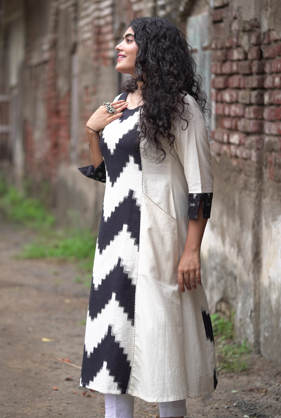 White Ikat Dress Come Kurti