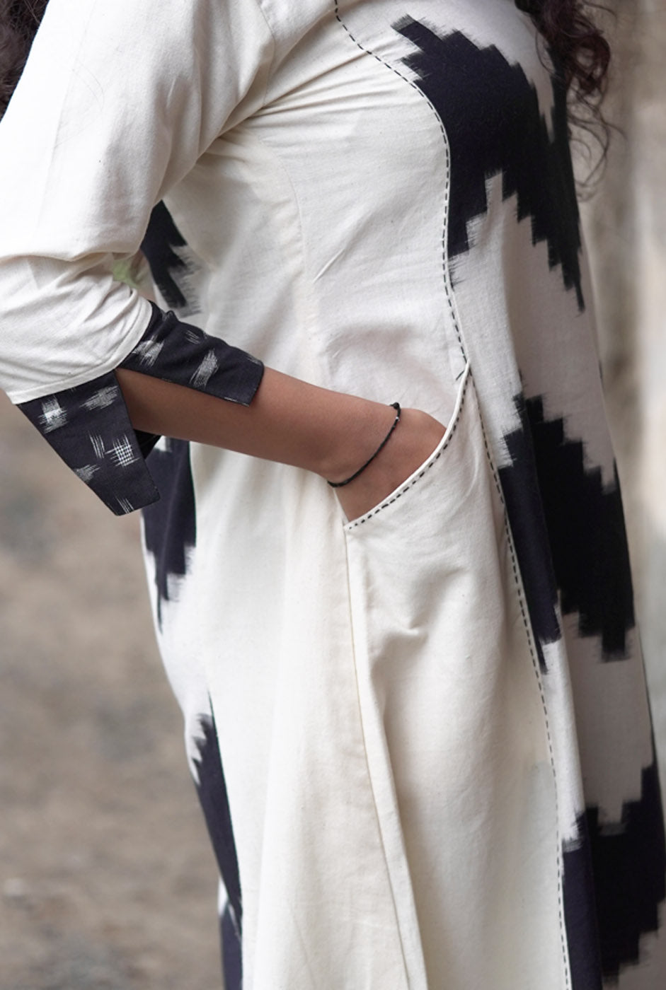 White Ikat Dress Come Kurti