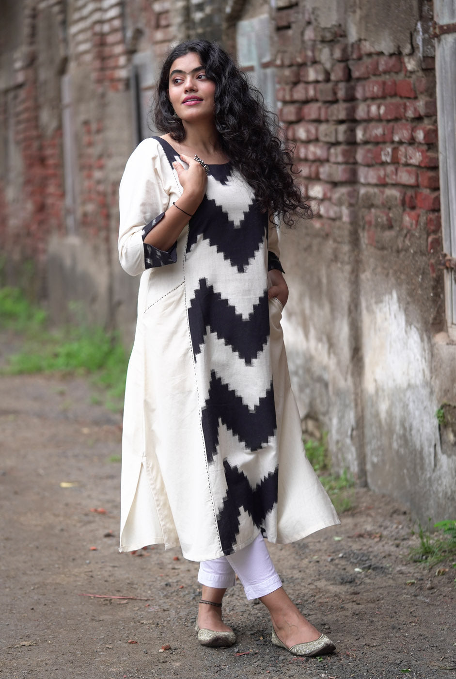 White Ikat Dress Come Kurti