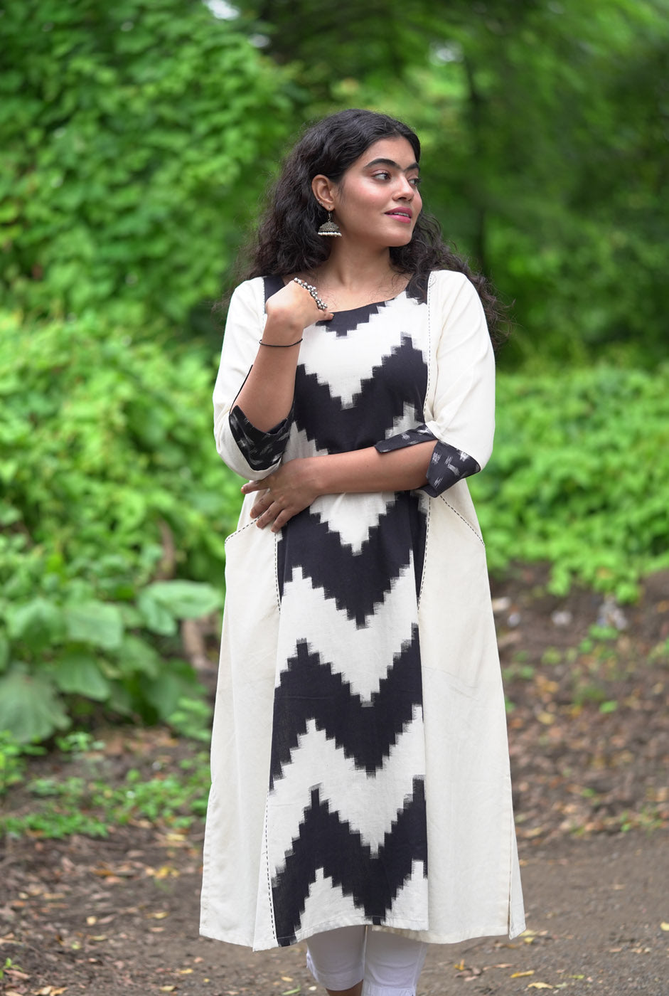 White Ikat Dress Come Kurti