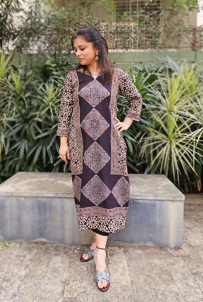 Straight Cut Designer Ajrakh Kurti (G)
