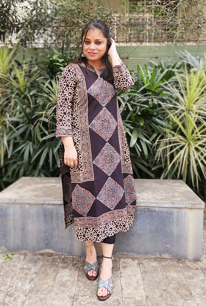 Straight Cut Designer Ajrakh Kurti (G)