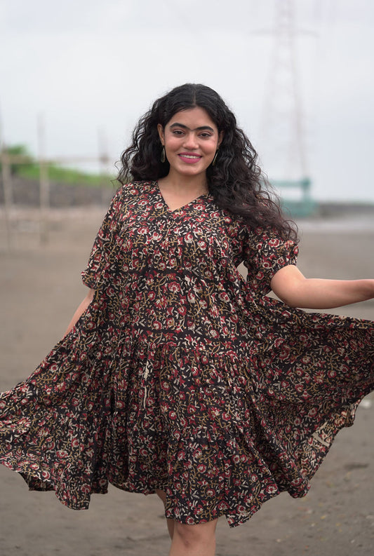 Alia Cut Tiered Dress With Lining