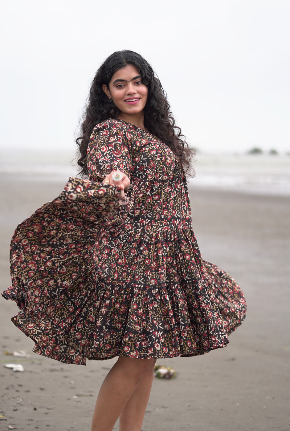 Alia Cut Tiered Dress With Lining