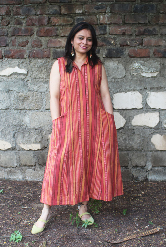 Orange A-line Calf-Length Dress
