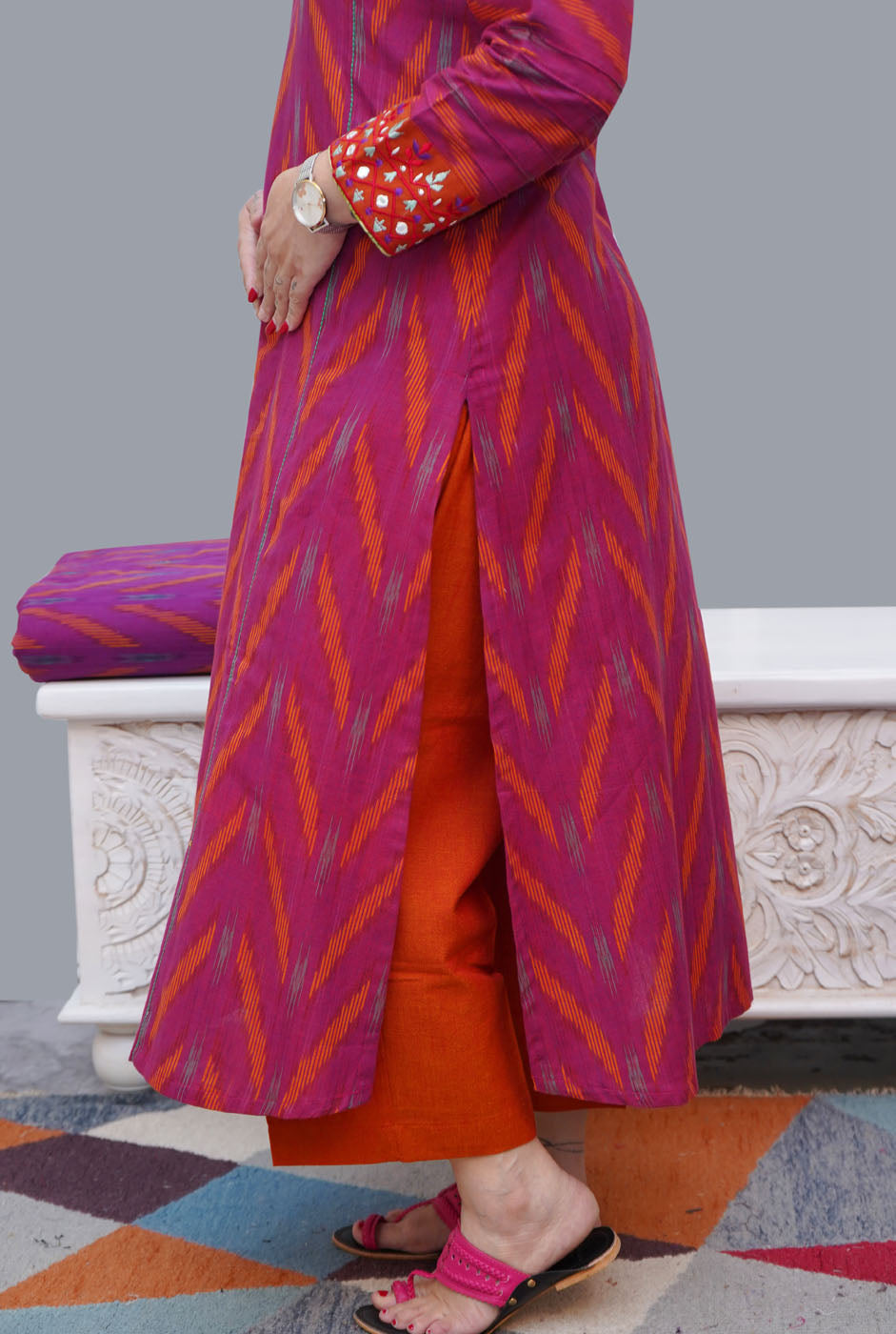 Exclusive Ikat Kurti With Beautiful Embroidery (dispatch will be in 7 working days)