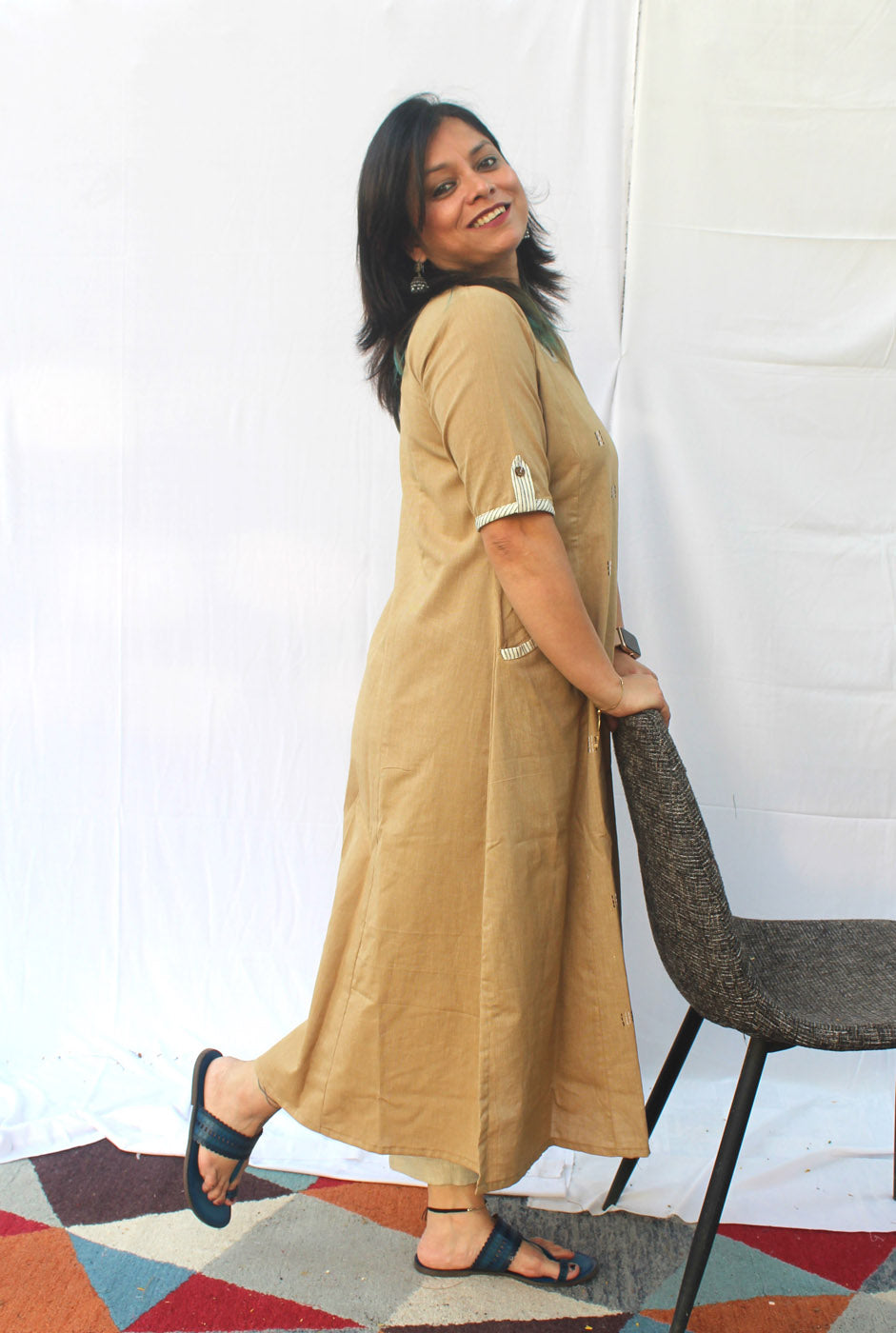 Premium Handloom Cotton Kurti Ajrakh Detailing B
