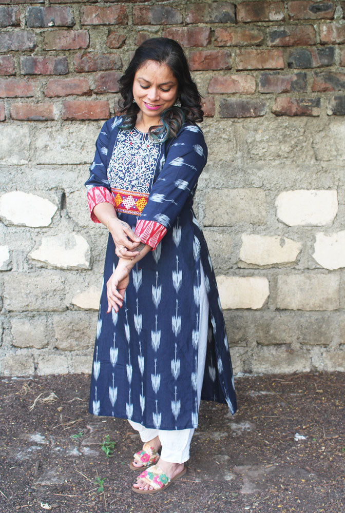 Blue Straight Cut Kurti With Hand Work