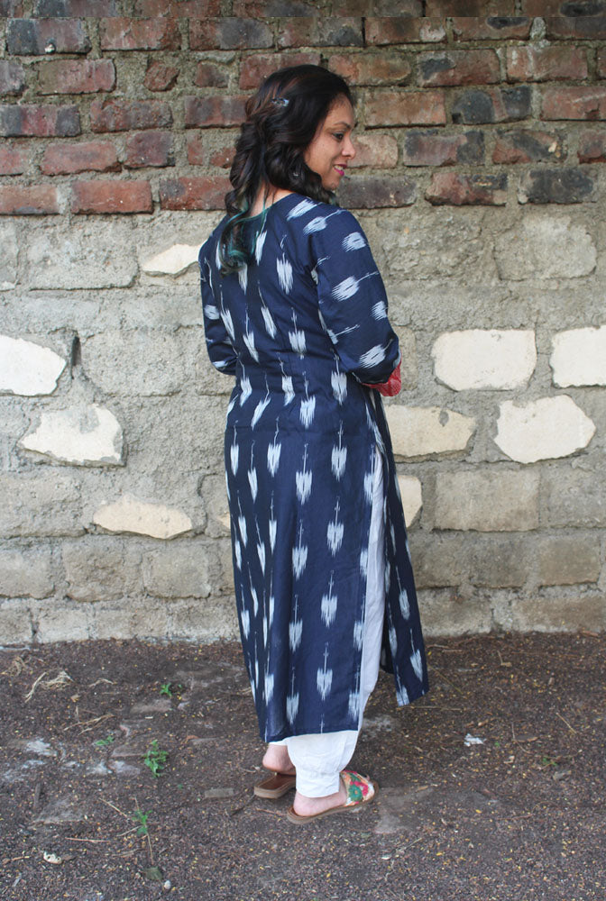 Blue Straight Cut Kurti With Hand Work