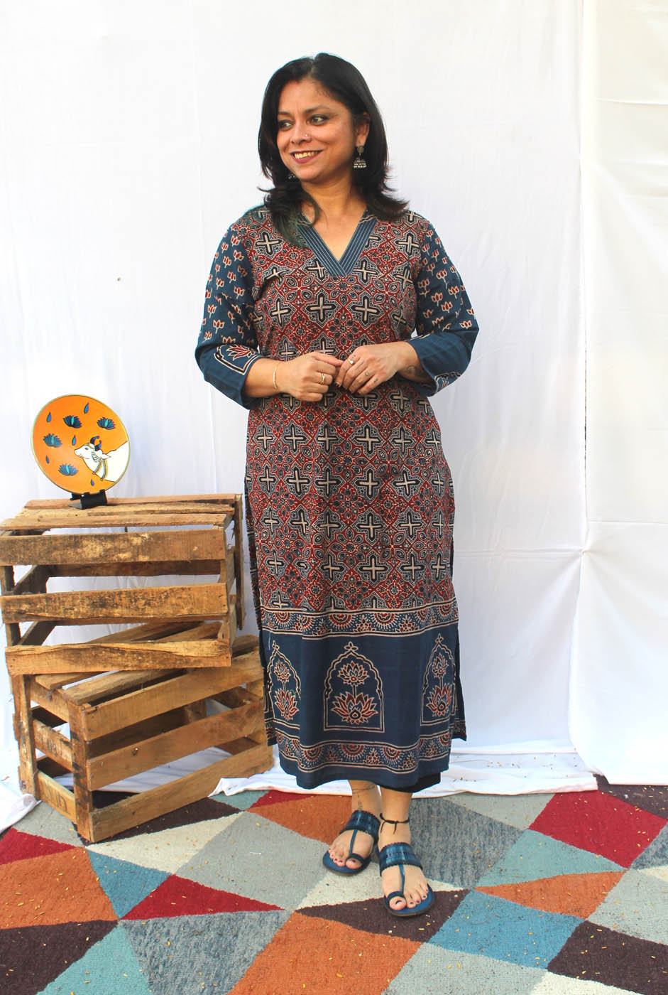 Straight Cut Designer Ajrakh Kurti (I)