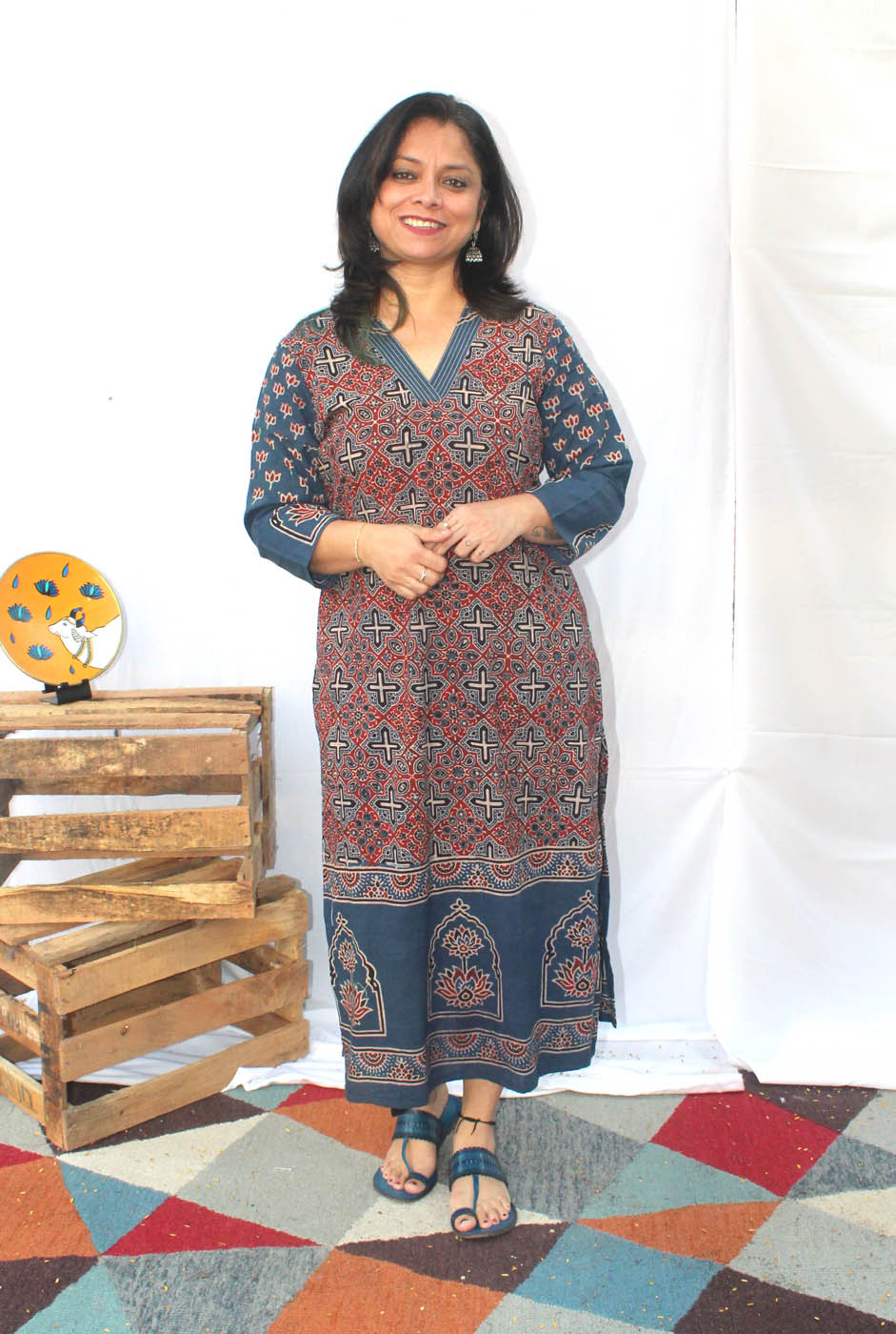 Straight Cut Designer Ajrakh Kurti (I)