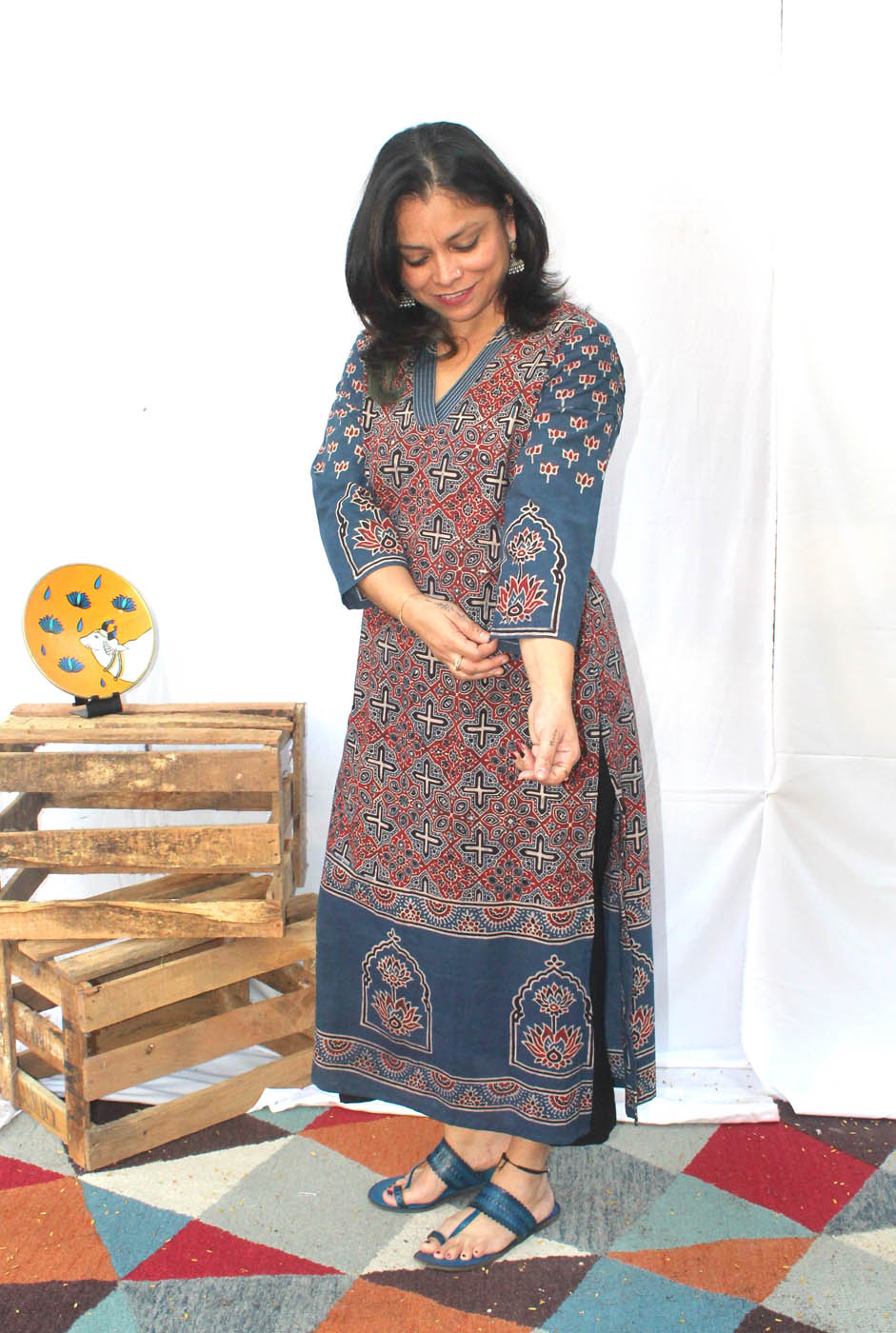 Straight Cut Designer Ajrakh Kurti (I)