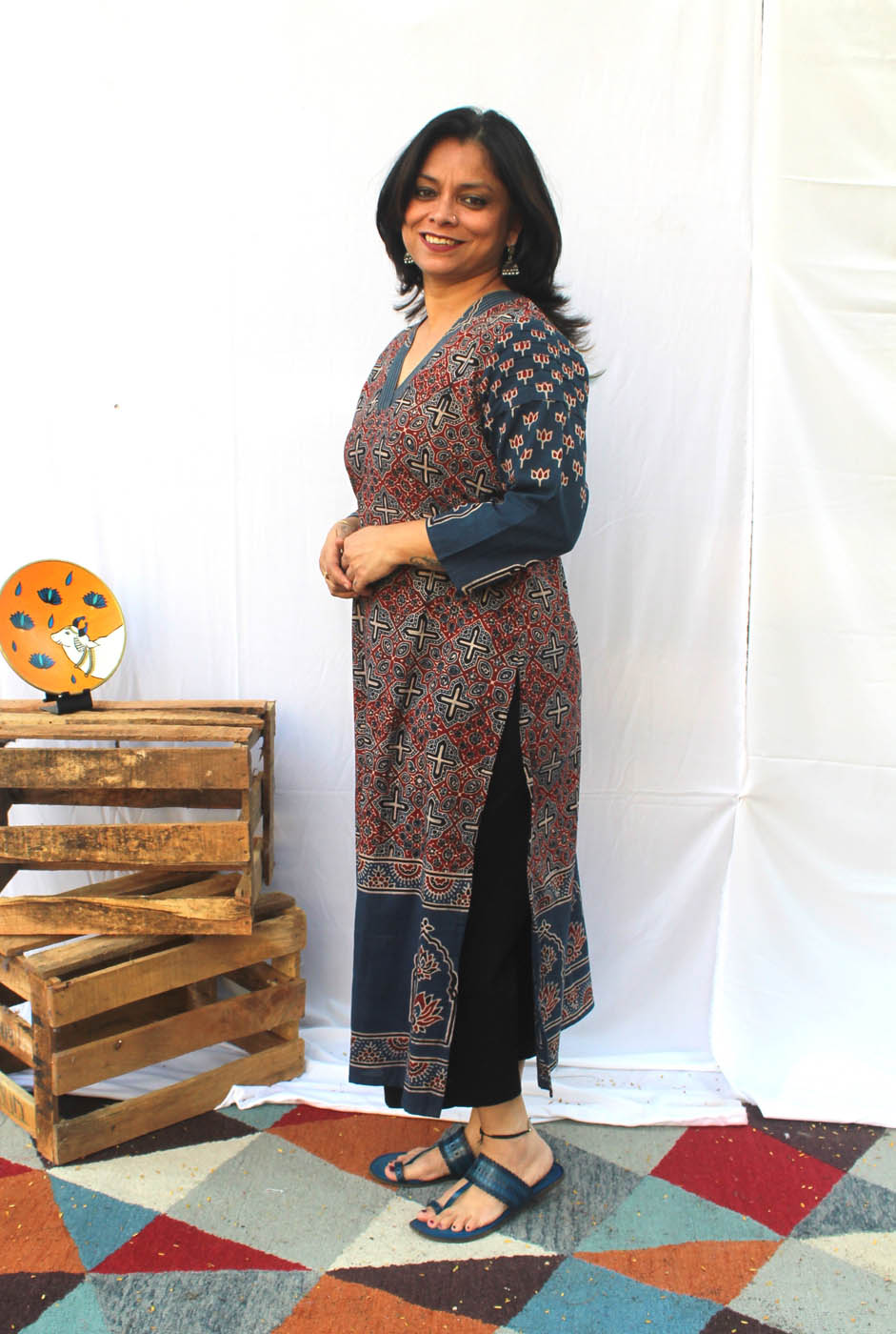 Straight Cut Designer Ajrakh Kurti (I)