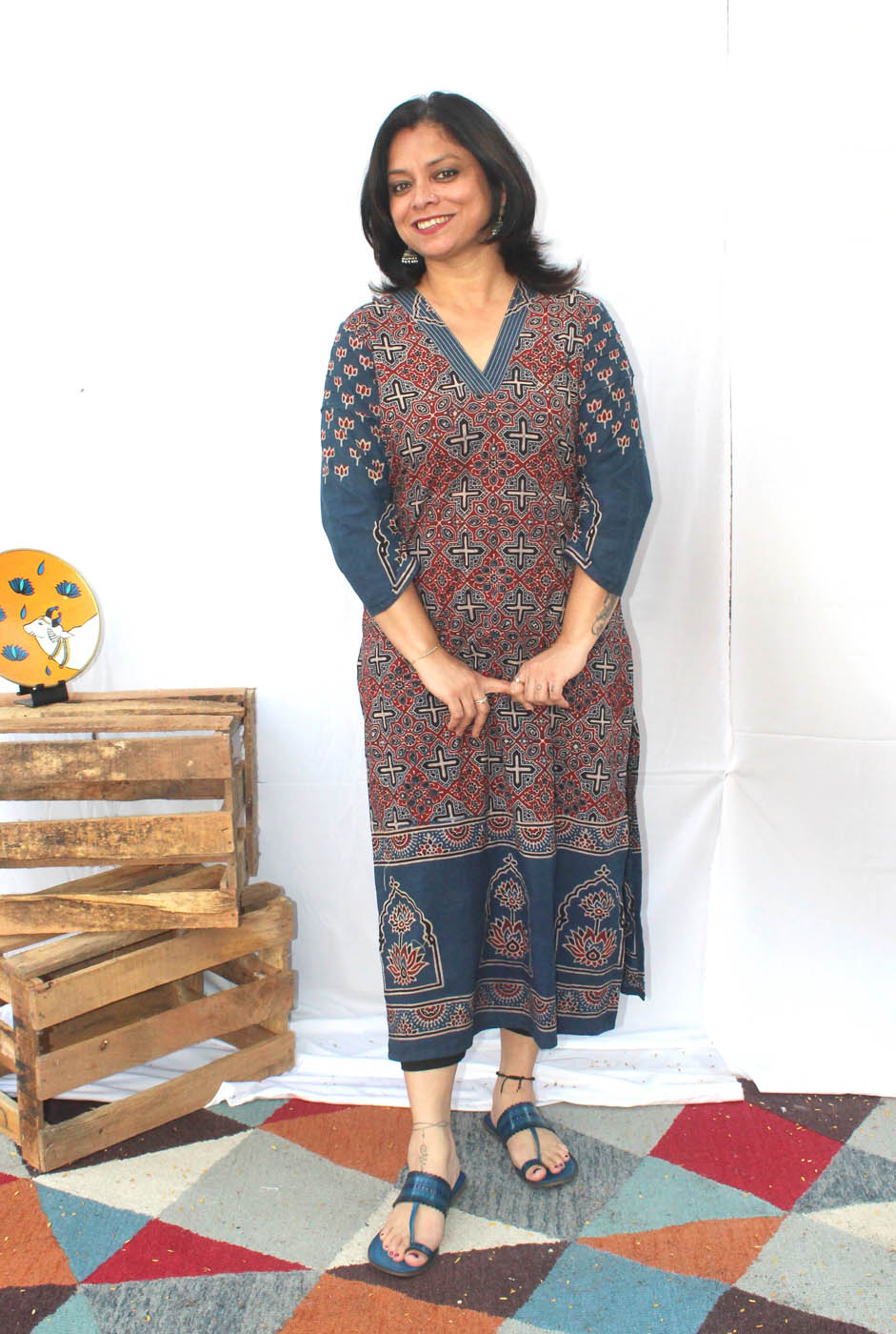 Straight Cut Designer Ajrakh Kurti (I)