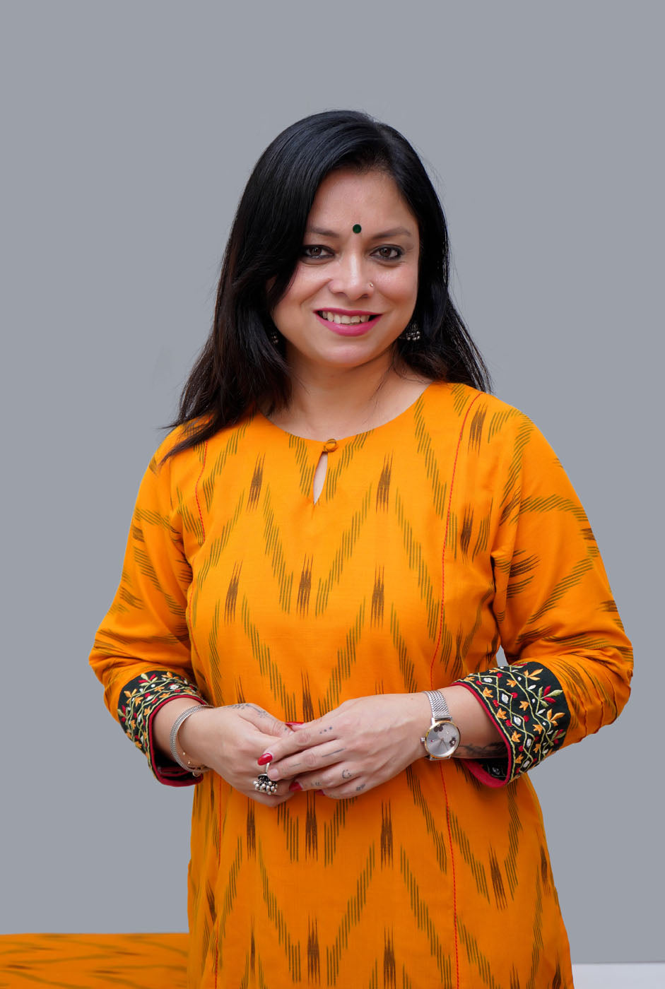 Exclusive Ikat Straight Fit Close Neck Yellow Kurti