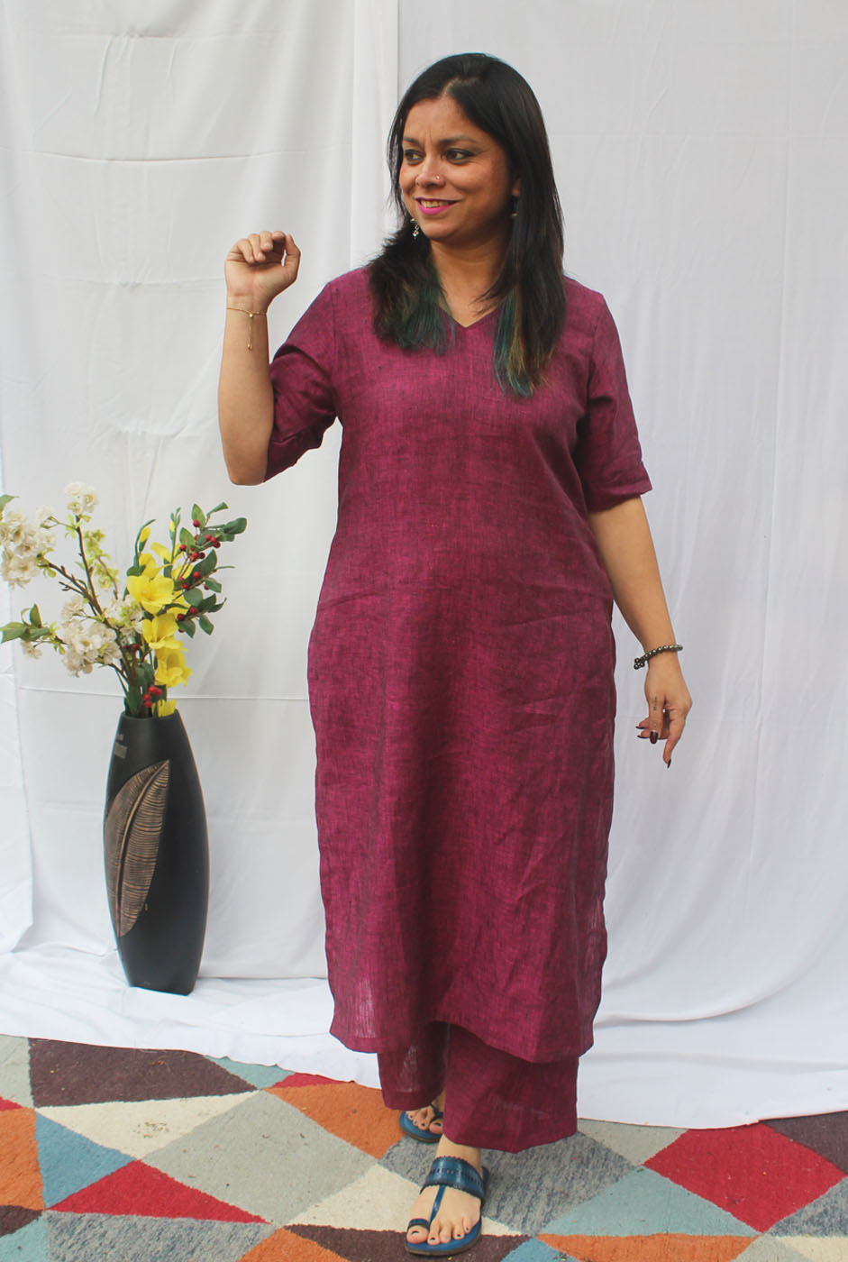 Magenta Color Linen Co-Ord Set