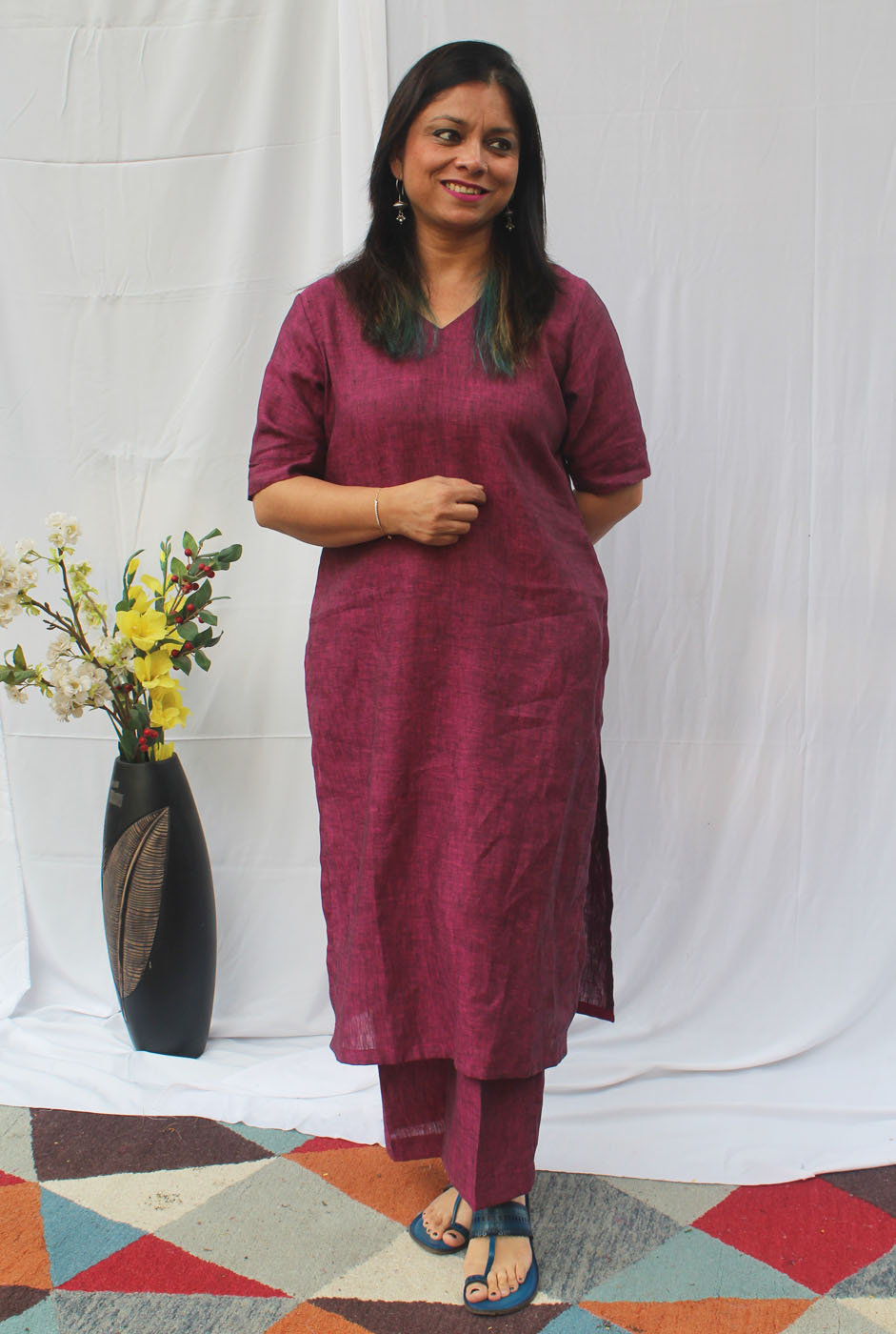 Magenta Color Linen Co-Ord Set