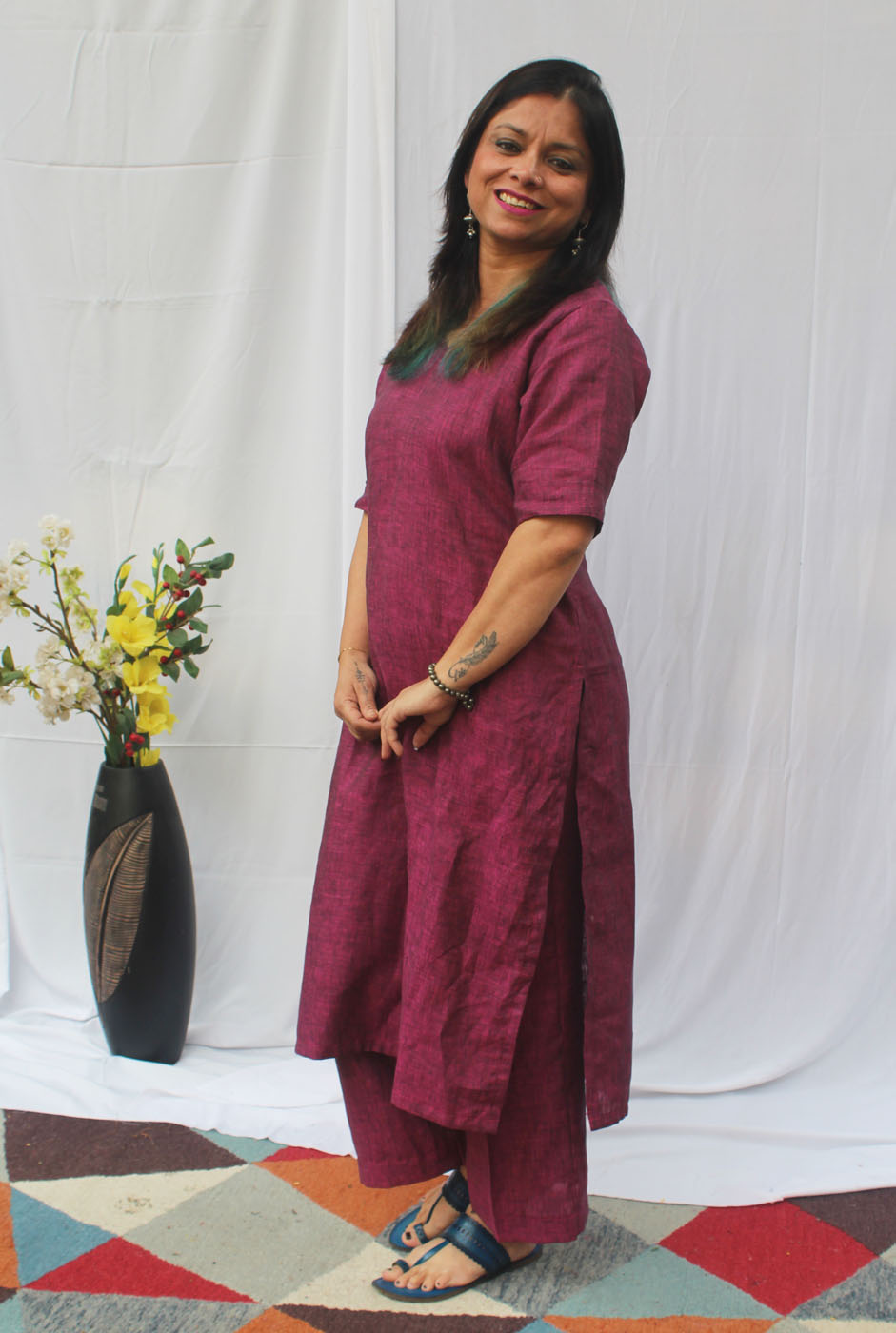 Magenta Color Linen Co-Ord Set