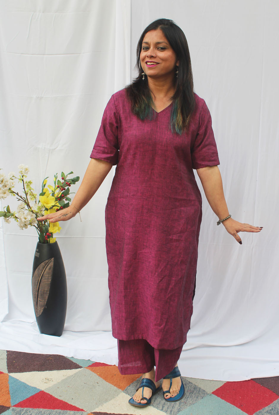 Magenta Color Linen Co-Ord Set