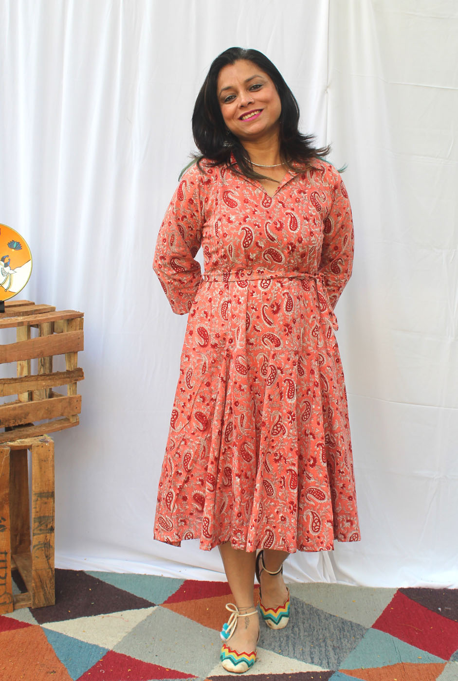 Hand block cotton kali dress with lining